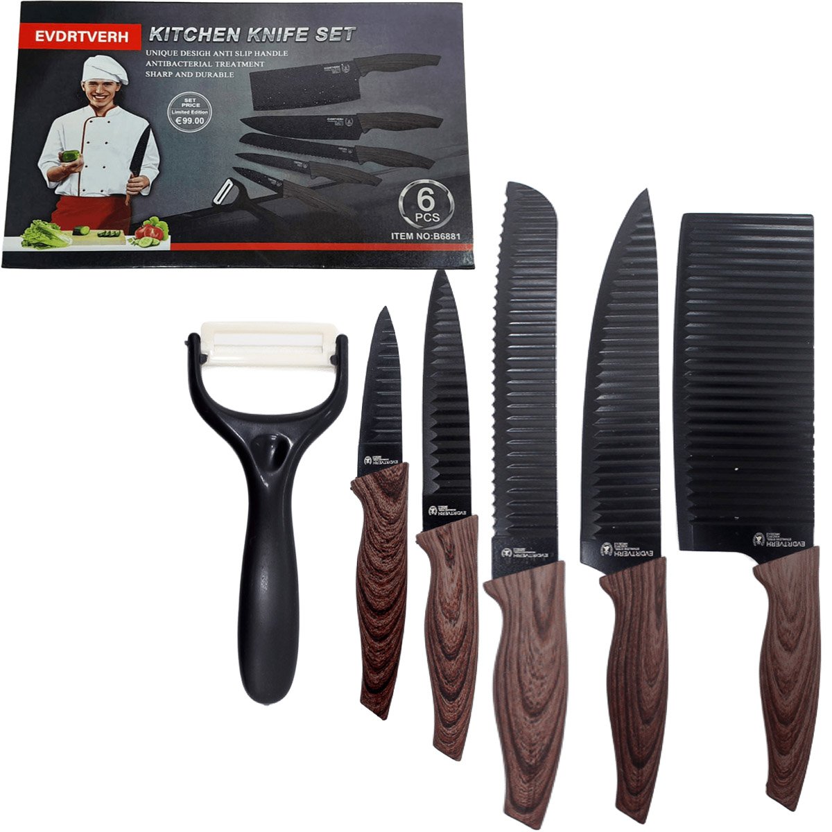 Kit Jogo Facas Conjunto Faqueiro 6 Peças Com Barra Magnética