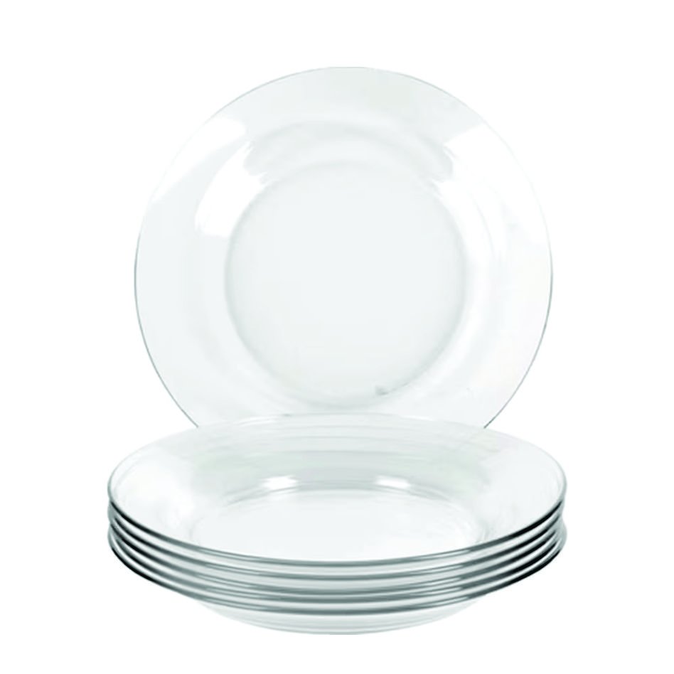 Kit Jogo Prato Fundo Sopa Transparente 6 Peças 22,5cm
