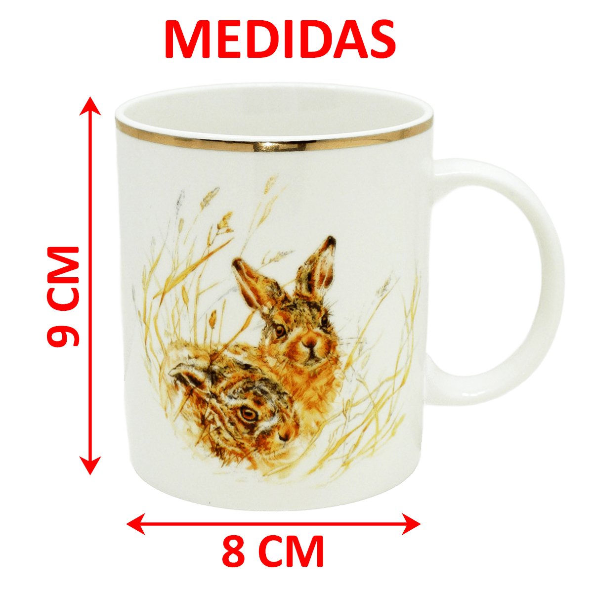Kit Jogo Pratos Sobremesa E Canecas 4Pçs Para Páscoa Coelho