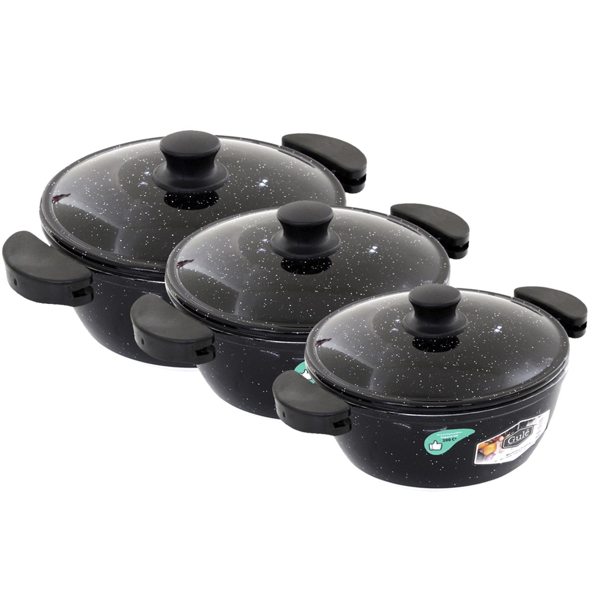 Kit Panelas Gulê Alumínio 2,2L 2,5L 3,5L 3 Peças Preto