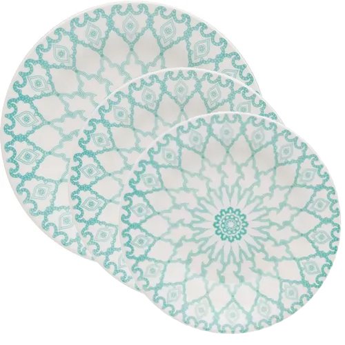 Kit Pratos Rasos Fundos e Sobremesa Donna Mandala Oxford Cerâmica 18 Peças