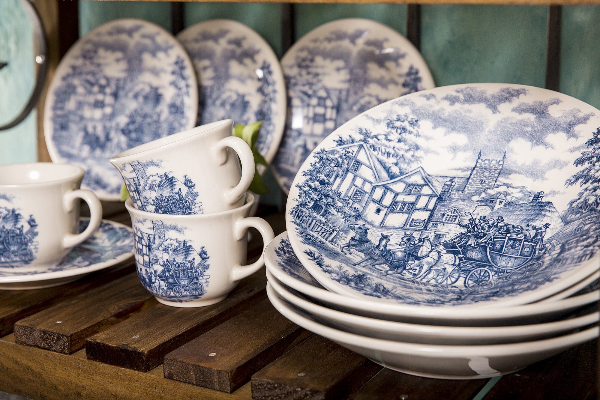 Kit Pratos Rasos e Fundos 4 Peças Biona Cena Inglesa Oxford® Cerâmica