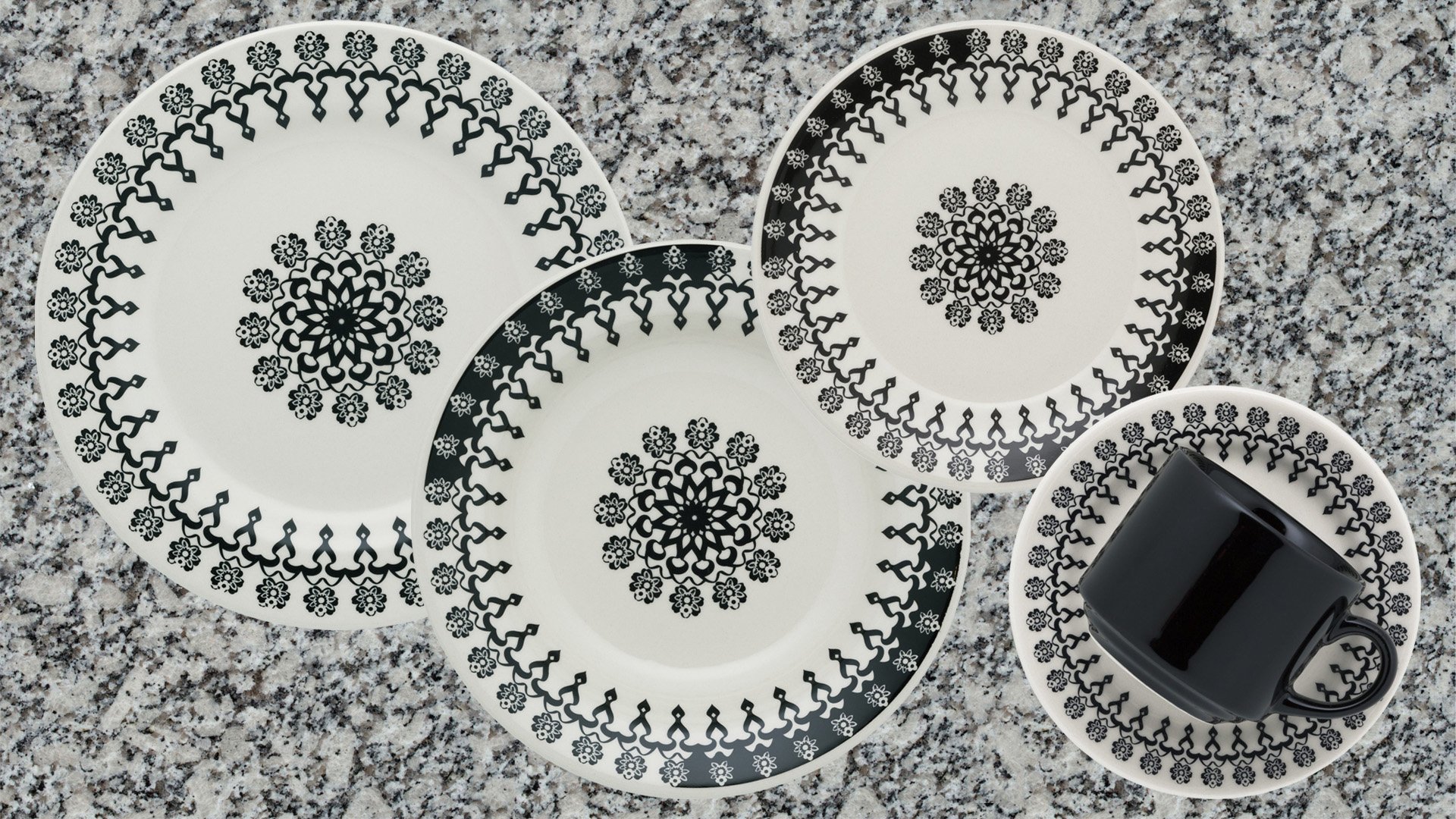Kit Pratos Rasos e Fundos Donna Folk Oxford® Cerâmica 4 Peças