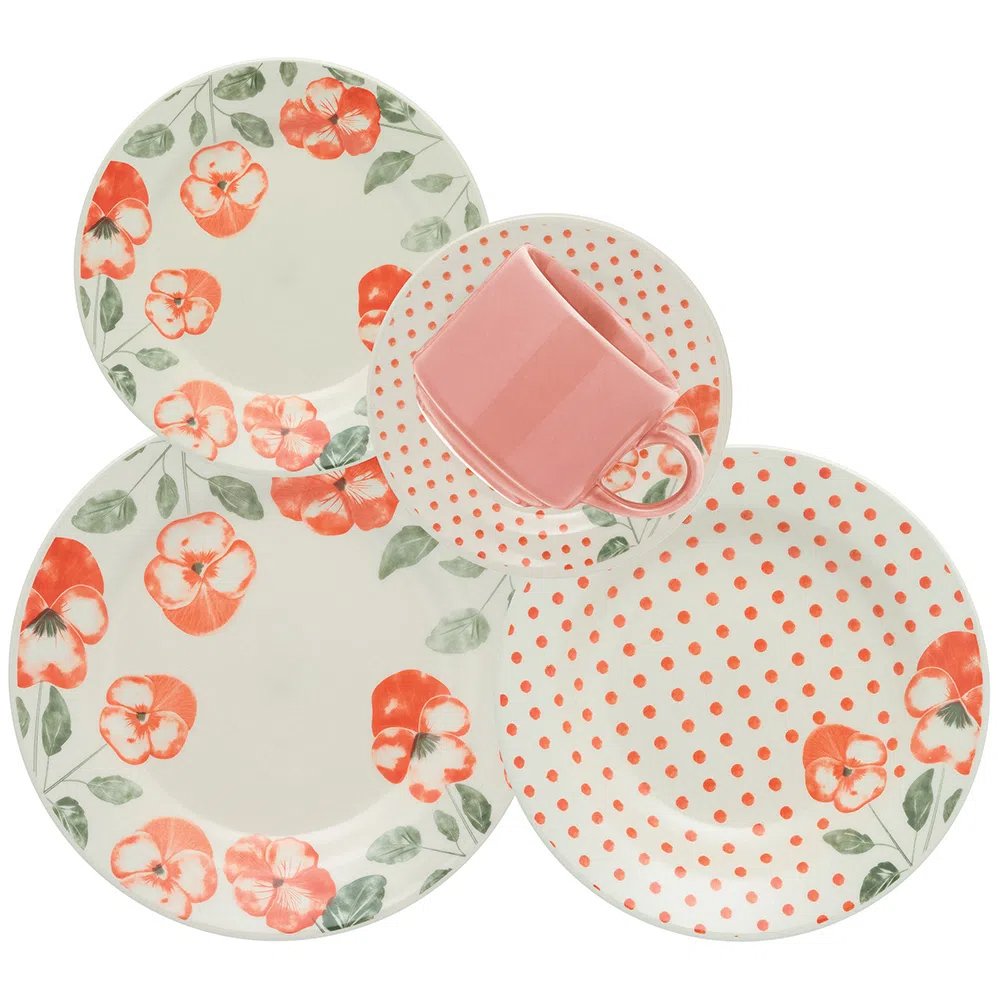 Kit Pratos Rasos e Fundos Donna Holambra 12 Peças Oxford® Cerâmica