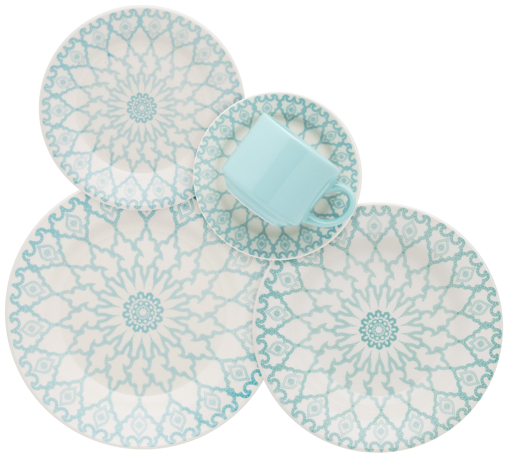 Kit Pratos Rasos e Fundos Donna Mandala 4 Peças Oxford Cerâmica