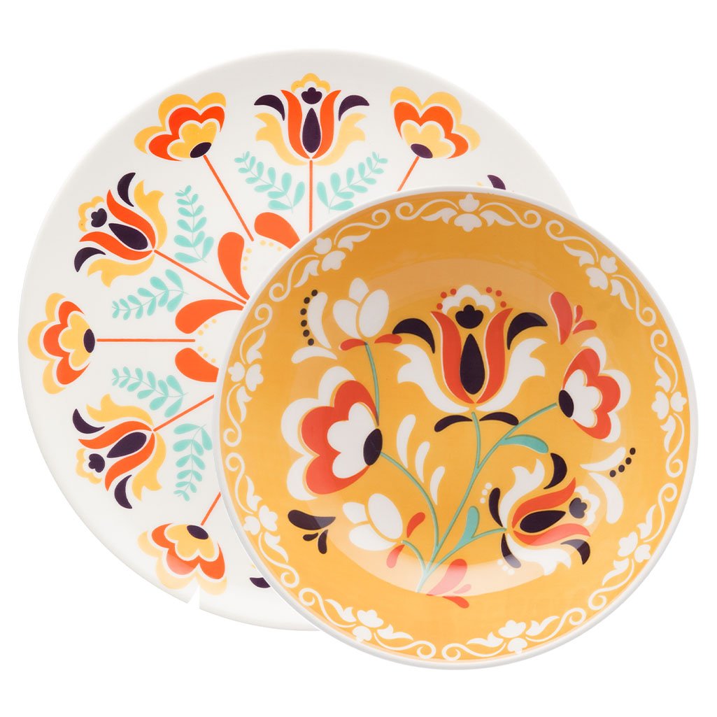 Kit Pratos Rasos e Fundos Unni Flowers Oxford® Cerâmica 24 Peças