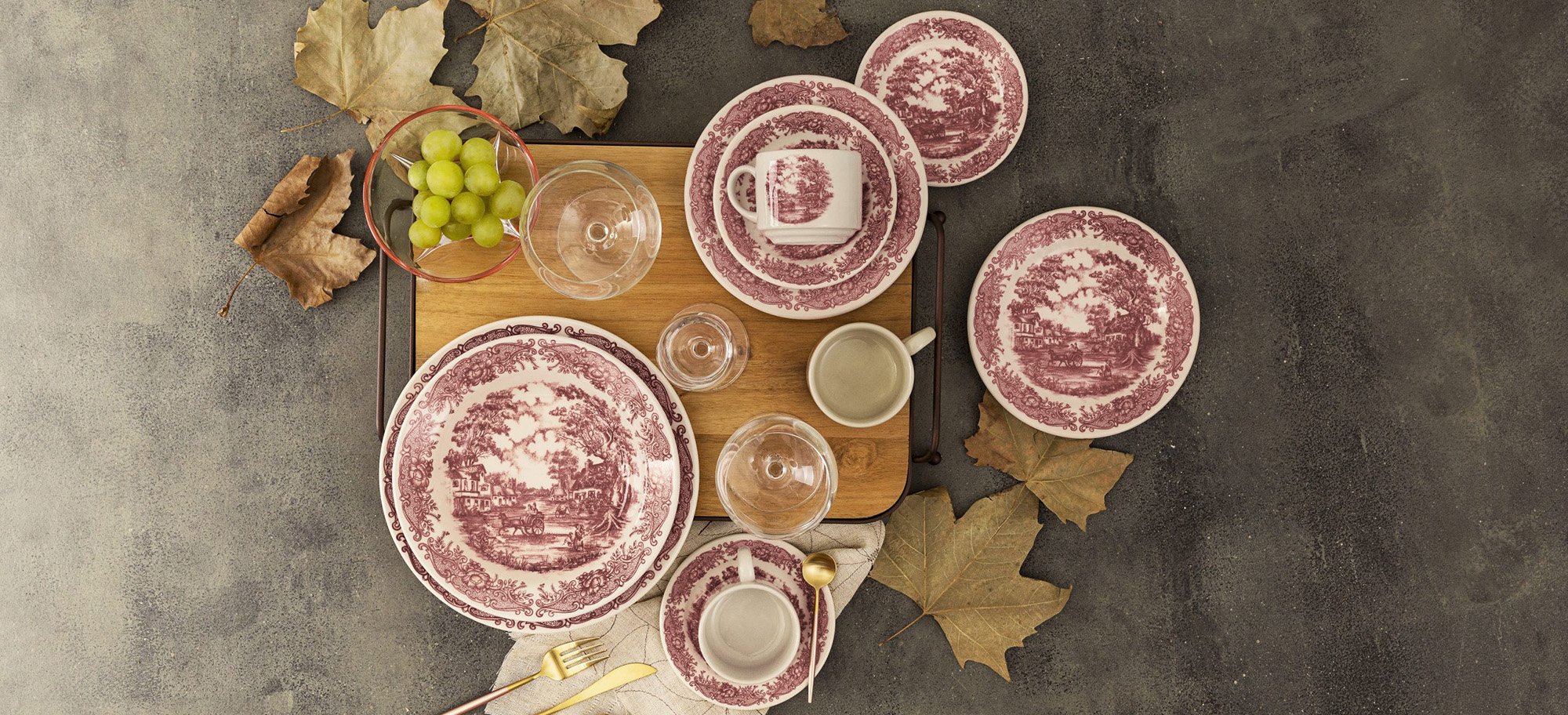 Kit Pratos Sobremesa e Canecas 12 Peças Donna Vilarejo Oxford® Cerâmica