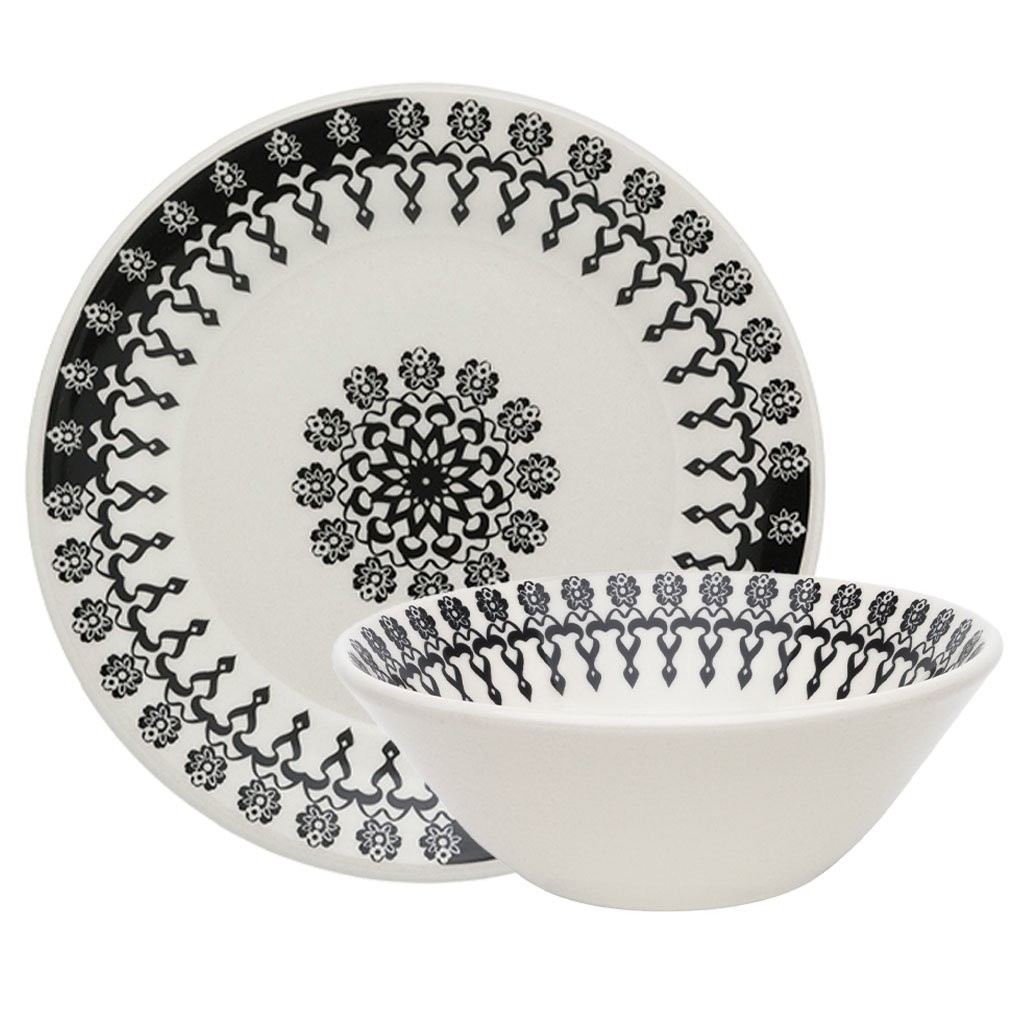 Kit Tigelas Bowl e Pratos de Sobremesa 16 Peças Donna Folk Oxford® Cerâmica