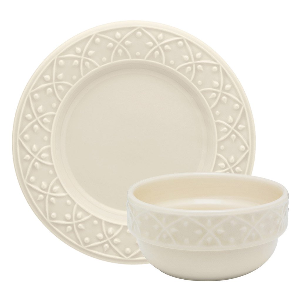 Kit Tigelas Bowl e Pratos de Sobremesa 4 Peças Mendi Marfim Oxford® Cerâmica
