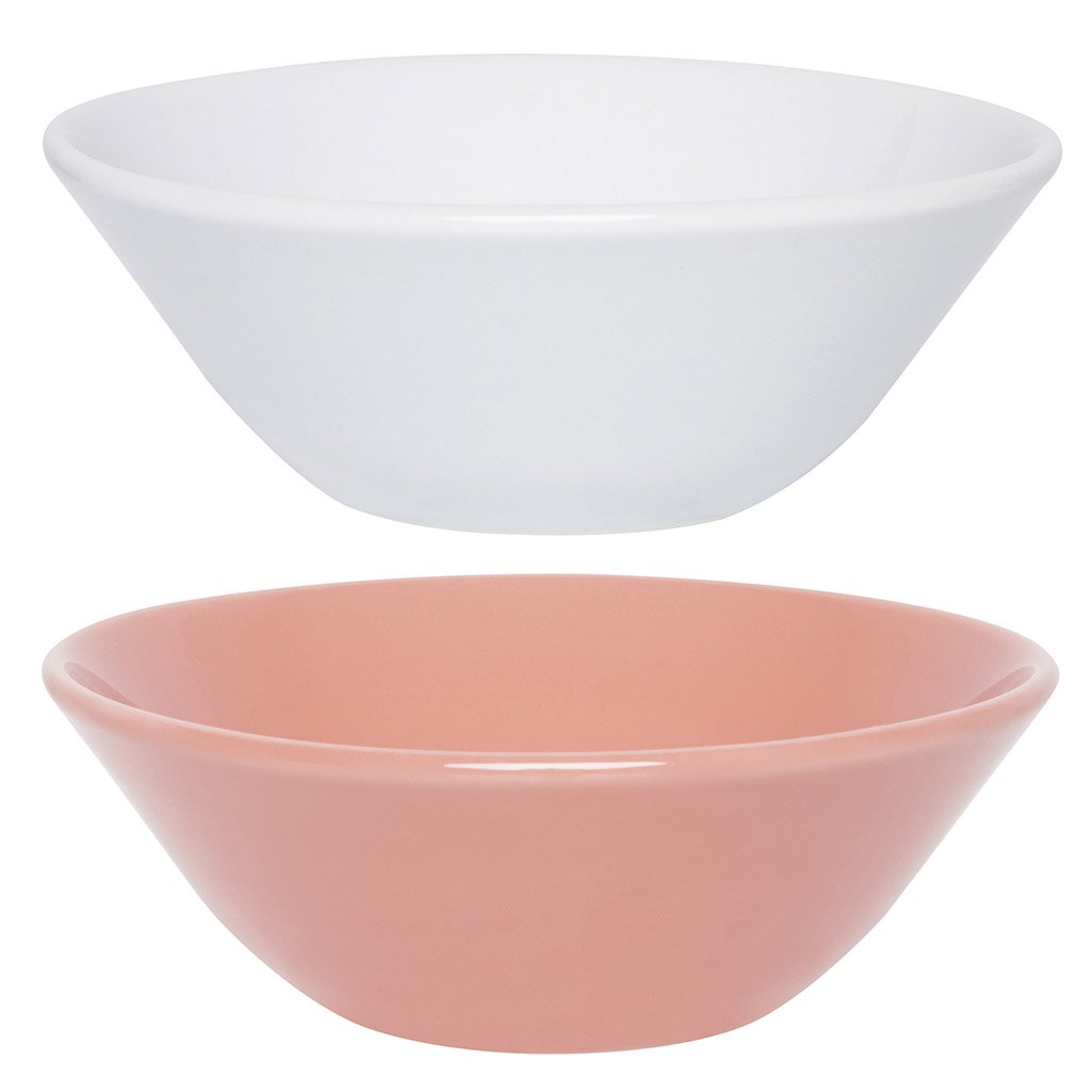 Kit Tigelas Conic Branco e Rosa 16 Peças Oxford® Cerâmica 500Ml