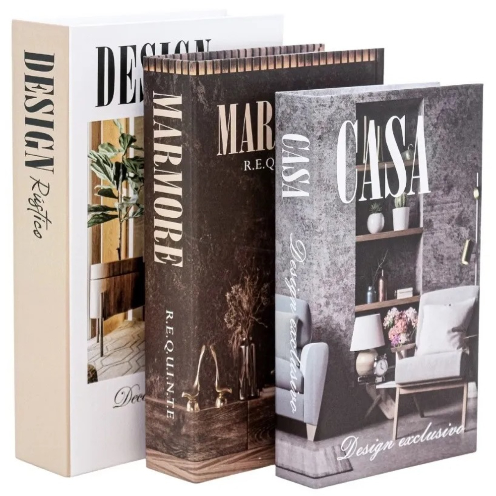 Kit com 3 Livros Decorativos Home Imitação Livros para Decorar Rustico
