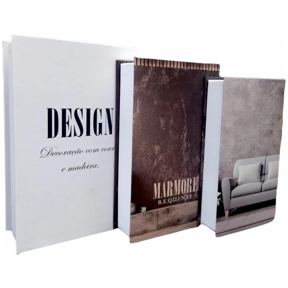Kit com 3 Livros Decorativos Home Imitação Livros para Decorar Rustico