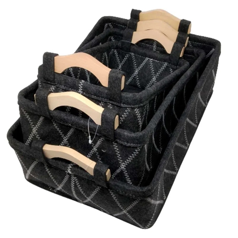 Kit de Cestos Organização Decoração Multifuncional Feltro - 3 Cestos 