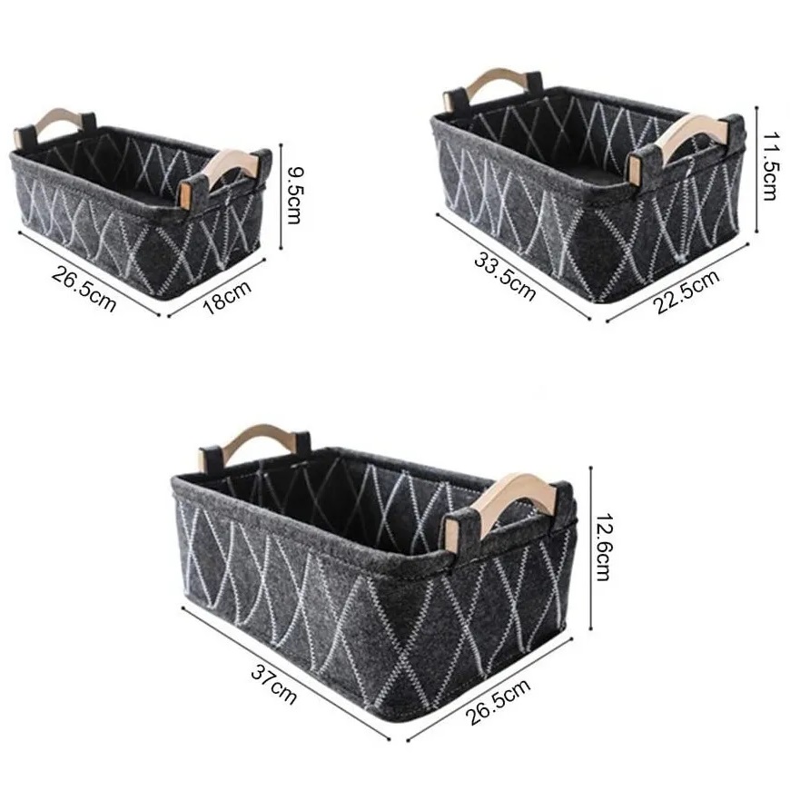 Kit de Cestos Organização Decoração Multifuncional Feltro - 3 Cestos 