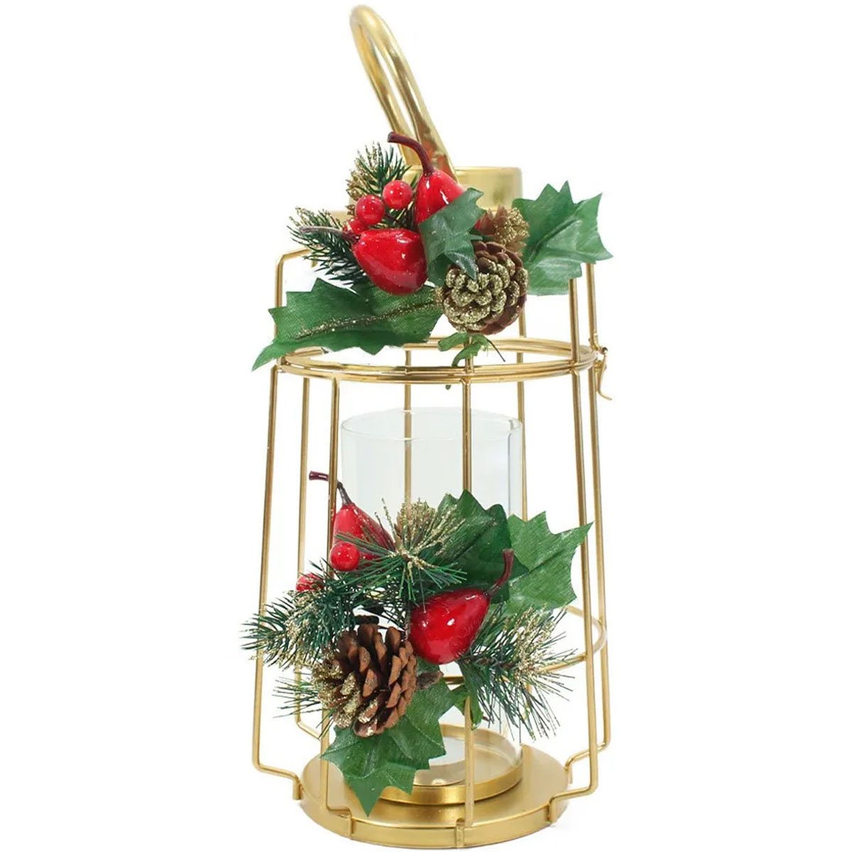 Lamparina Luminária Natal Dourada Em Metal Decorativa 36cm