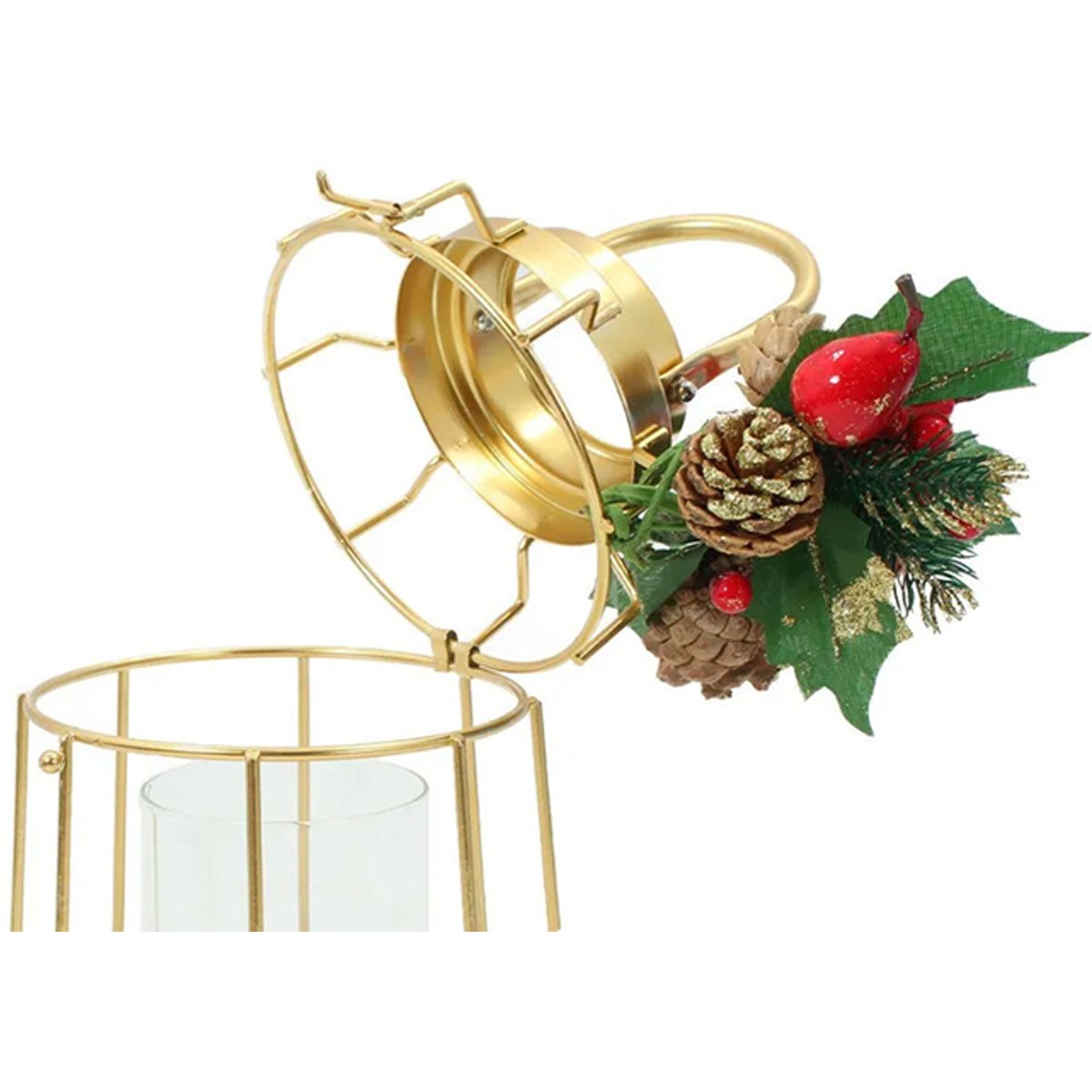 Lamparina Luminária Natal Dourada Em Metal Decorativa 36cm