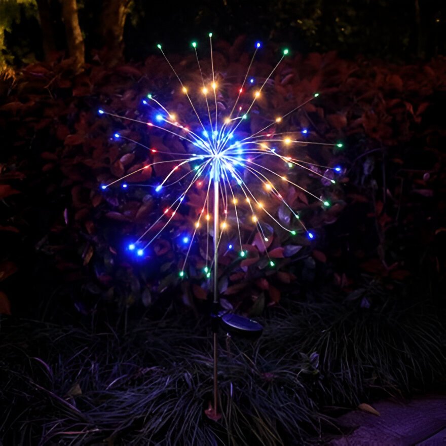 Luminária Colorido Luzes Fogos Artifício Solar Para Jardim