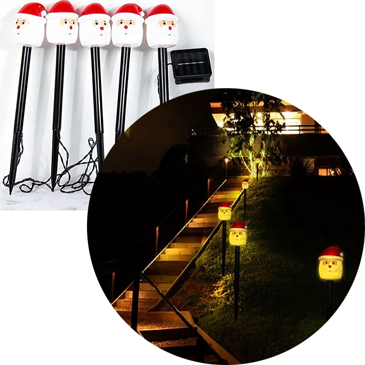 Luminária Jardim Solar Papai Noel Luzes Amarela Natal De 3M
