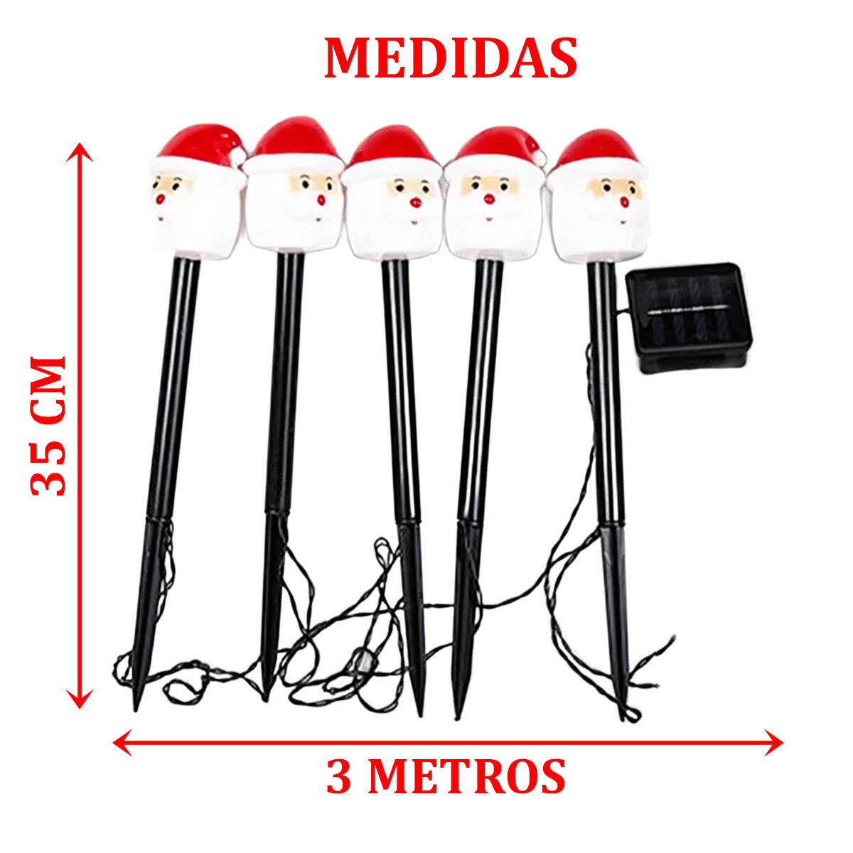 Luminária Jardim Solar Papai Noel Luzes Amarela Natal De 3M