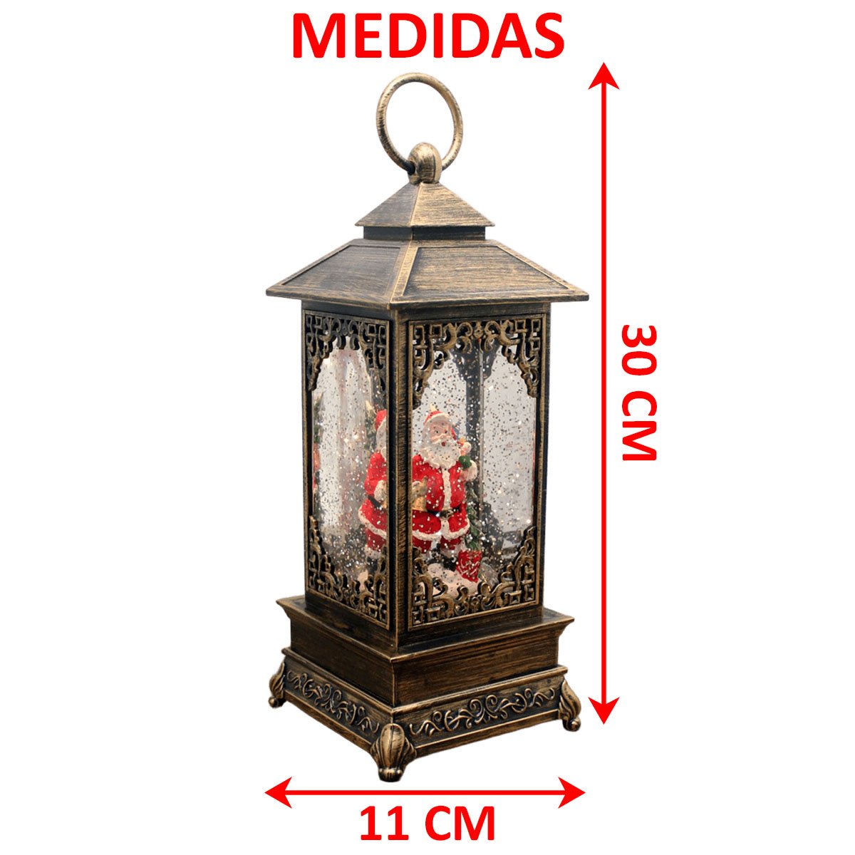 Luminária Lamparina Papai Noel Natalino LEDs Musical De 30cm