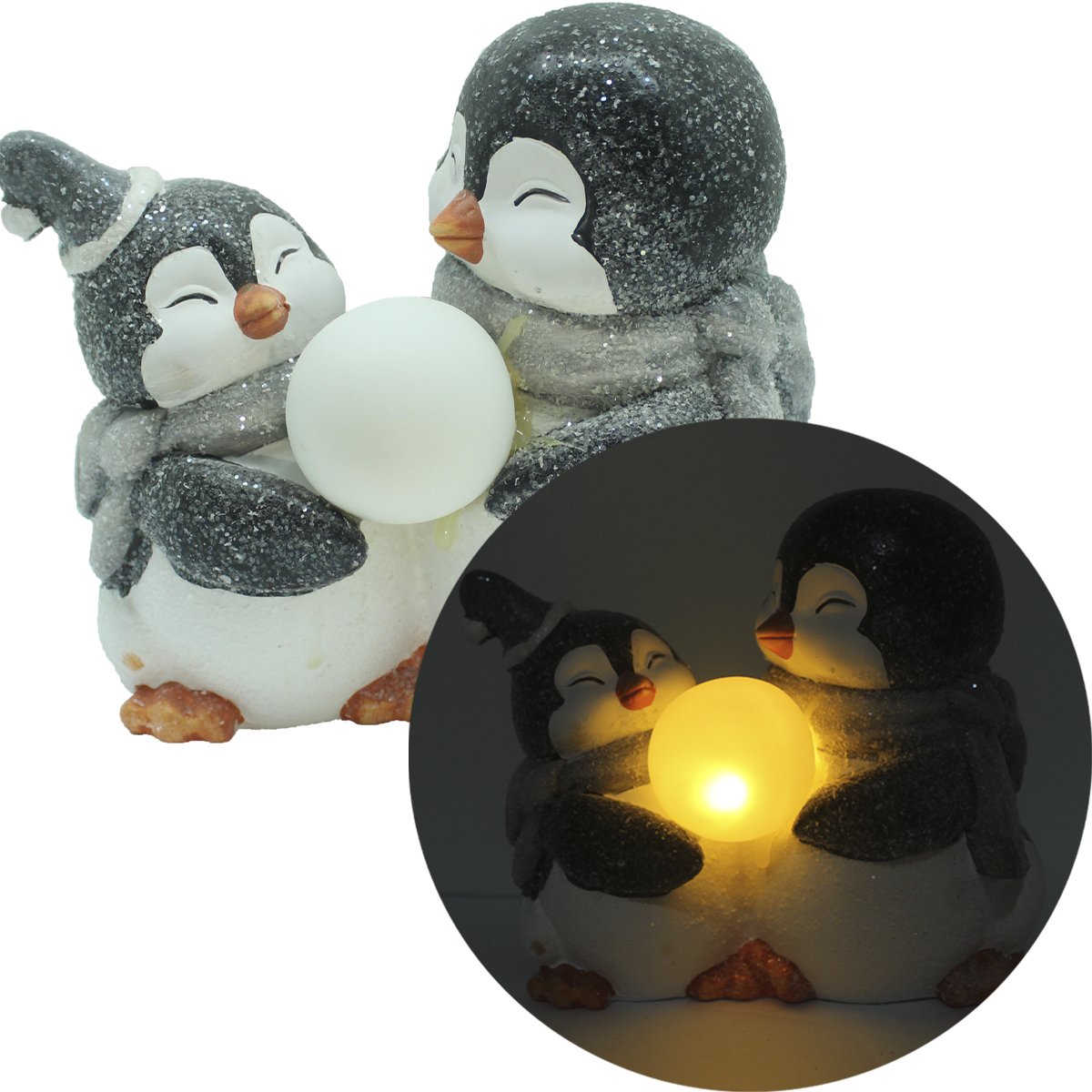 Luminária Natalino Enfeite Pinguins Nevado Decoração Luz LED