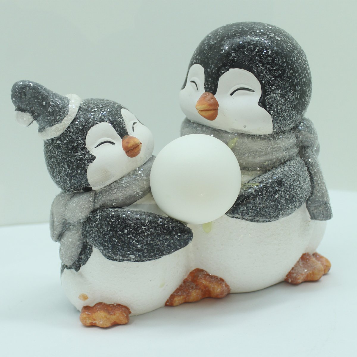 Luminária Natalino Enfeite Pinguins Nevado Decoração Luz LED