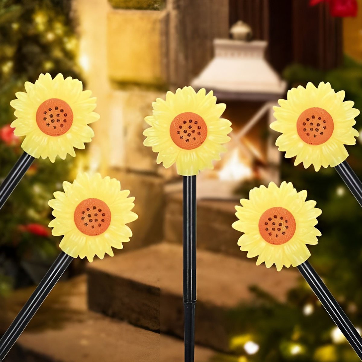 Luminária Solar Jardim Flores Girassol LEDs Amarela Natal 3M