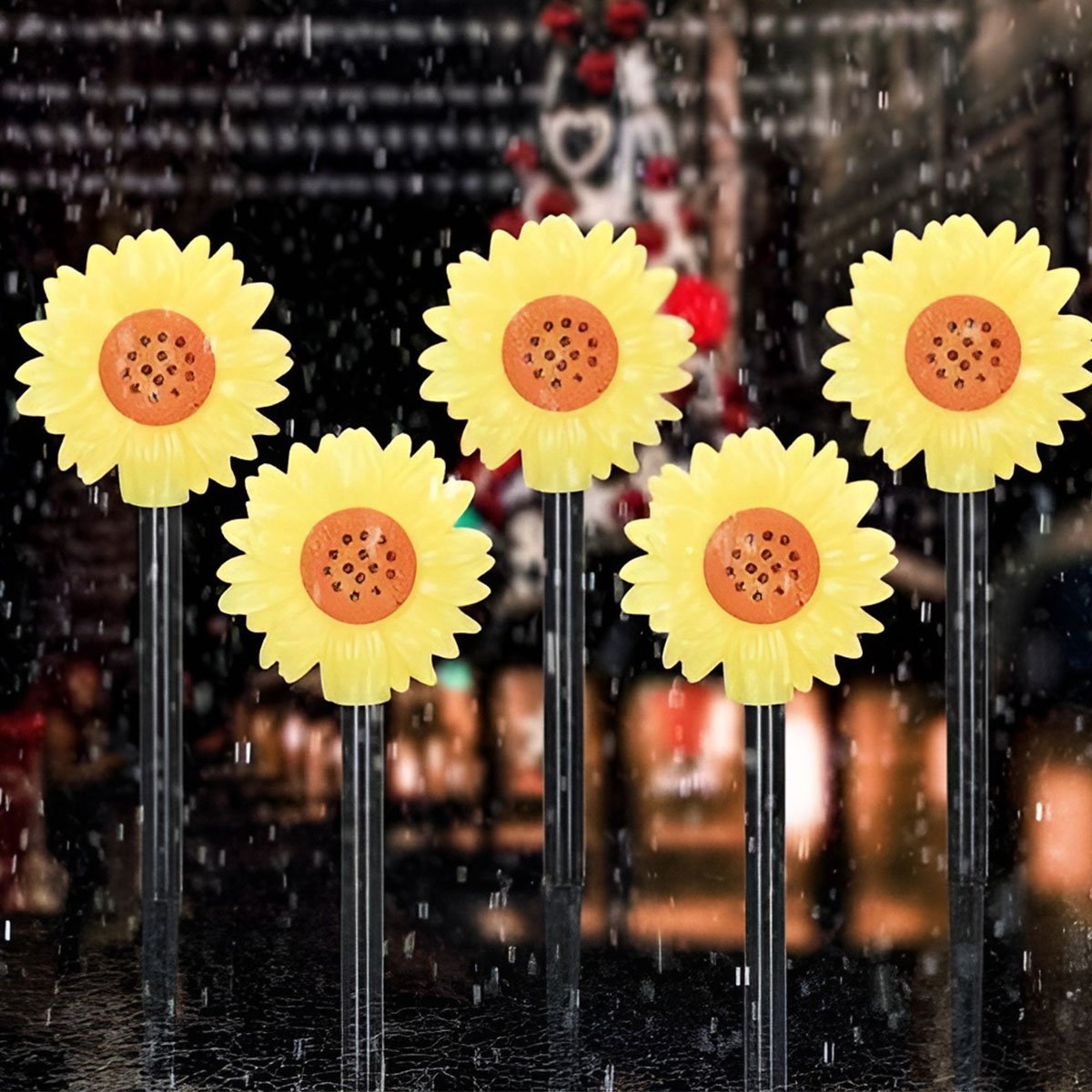 Luminária Solar Jardim Flores Girassol LEDs Amarela Natal 3M
