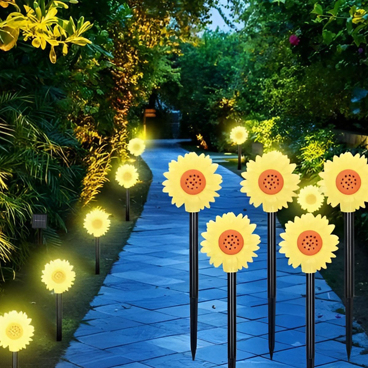 Luminária Solar Jardim Flores Girassol LEDs Amarela Natal 3M