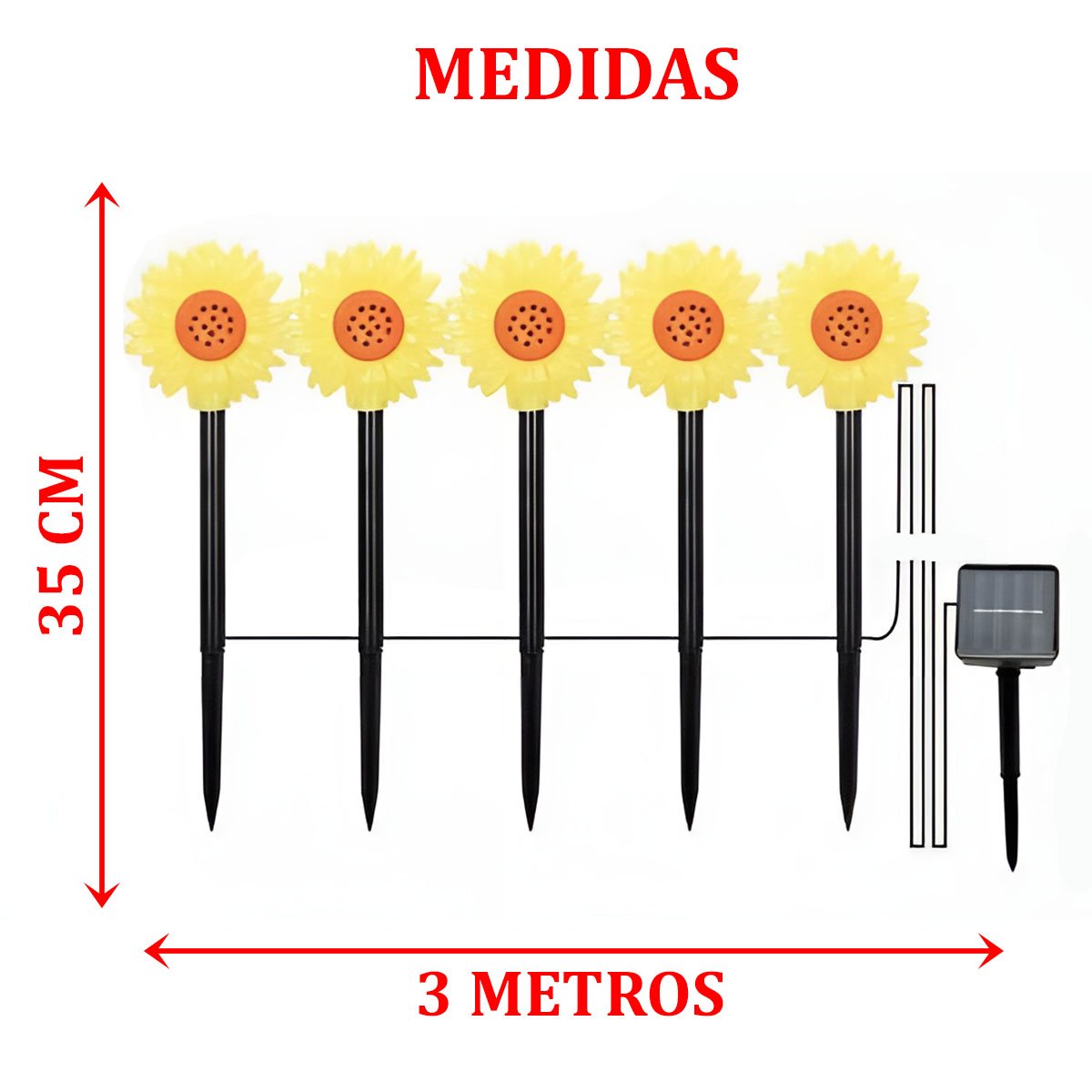 Luminária Solar Jardim Flores Girassol LEDs Amarela Natal 3M