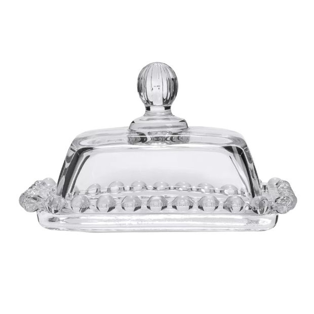 Manteigueira de Vidro Cristal com Tampa Mesa Posta 14cm 