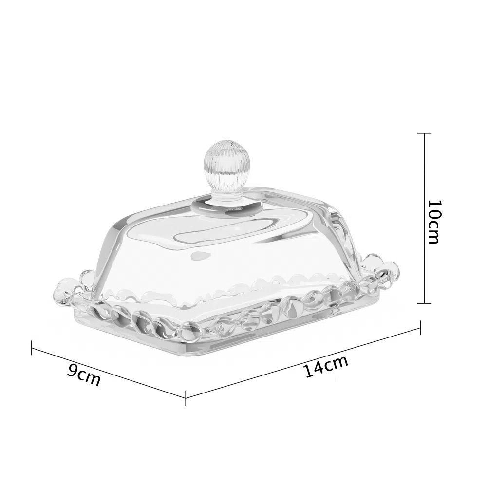 Manteigueira de Vidro Cristal com Tampa Mesa Posta 14cm 