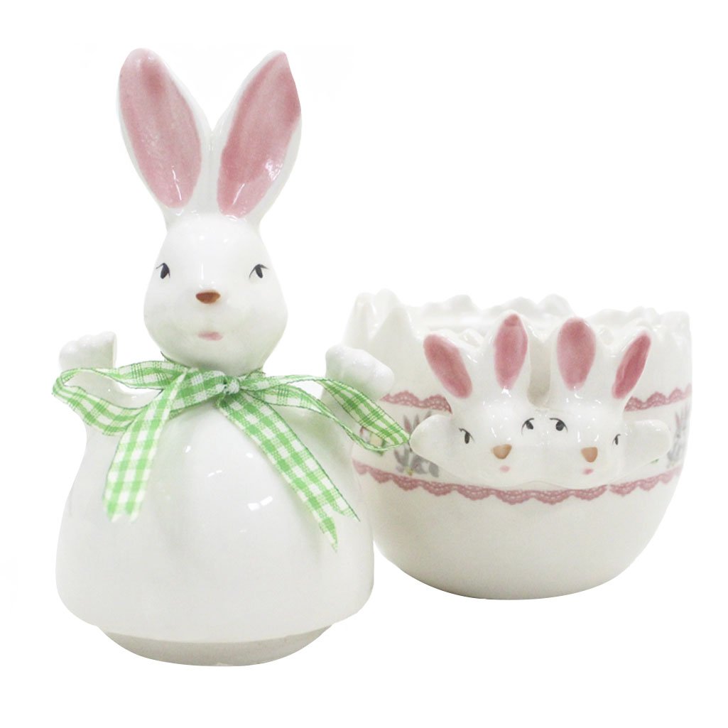 Peça Decorativa Coelhinho da Páscoa Em Cerâmica - 17cm