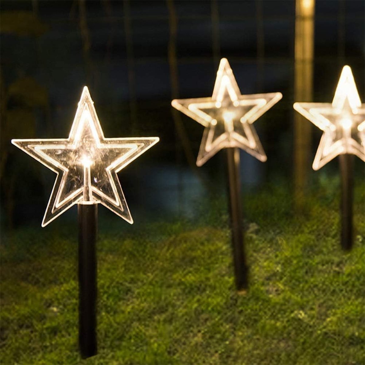 Pisca 5 Estrela LEDs Solar Amarelo Jardim Noel Natal De 2,5M