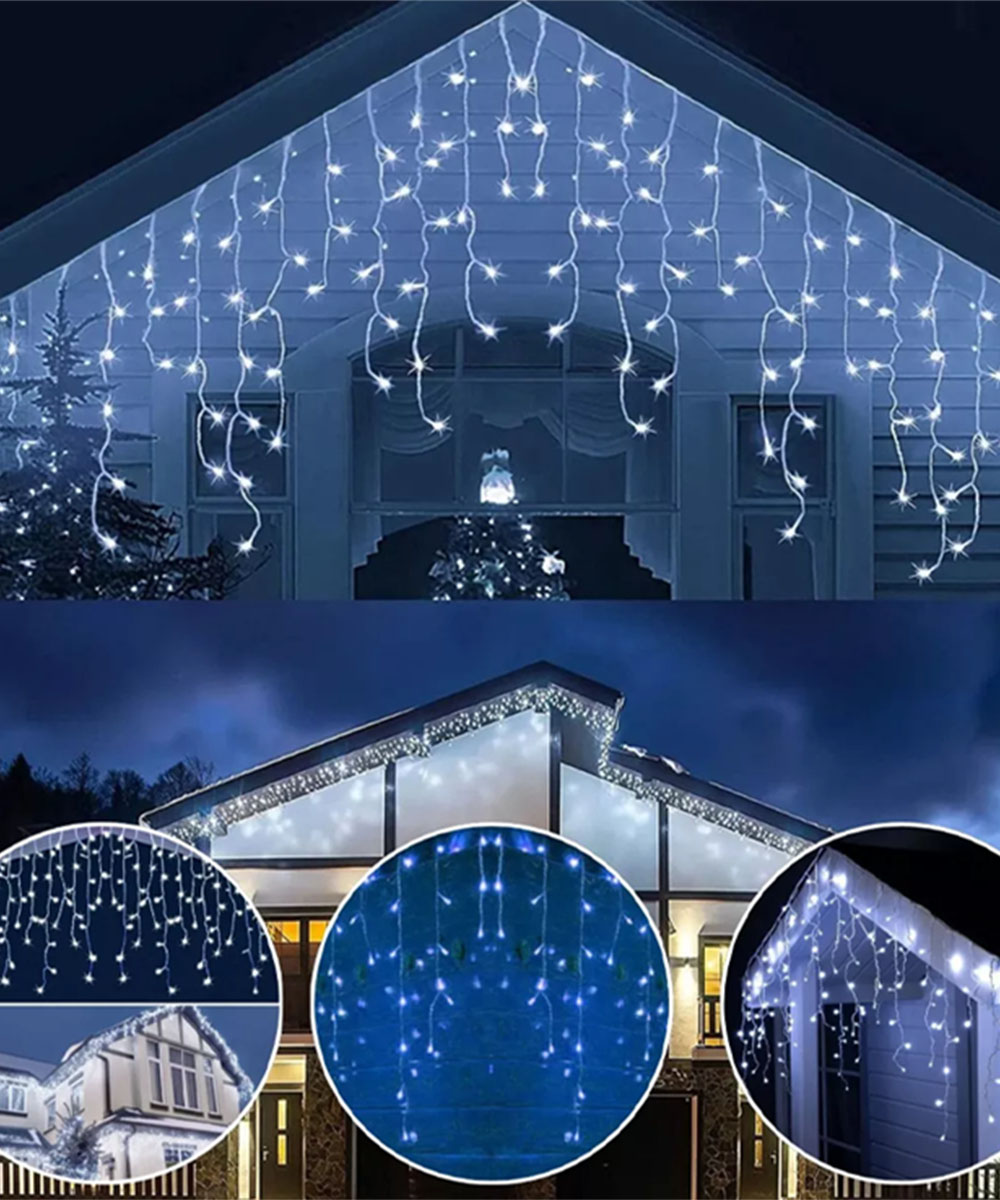 Pisca Cascata Azul 288 Lâmpadas Leds 8 Funções 4 Metros 220v