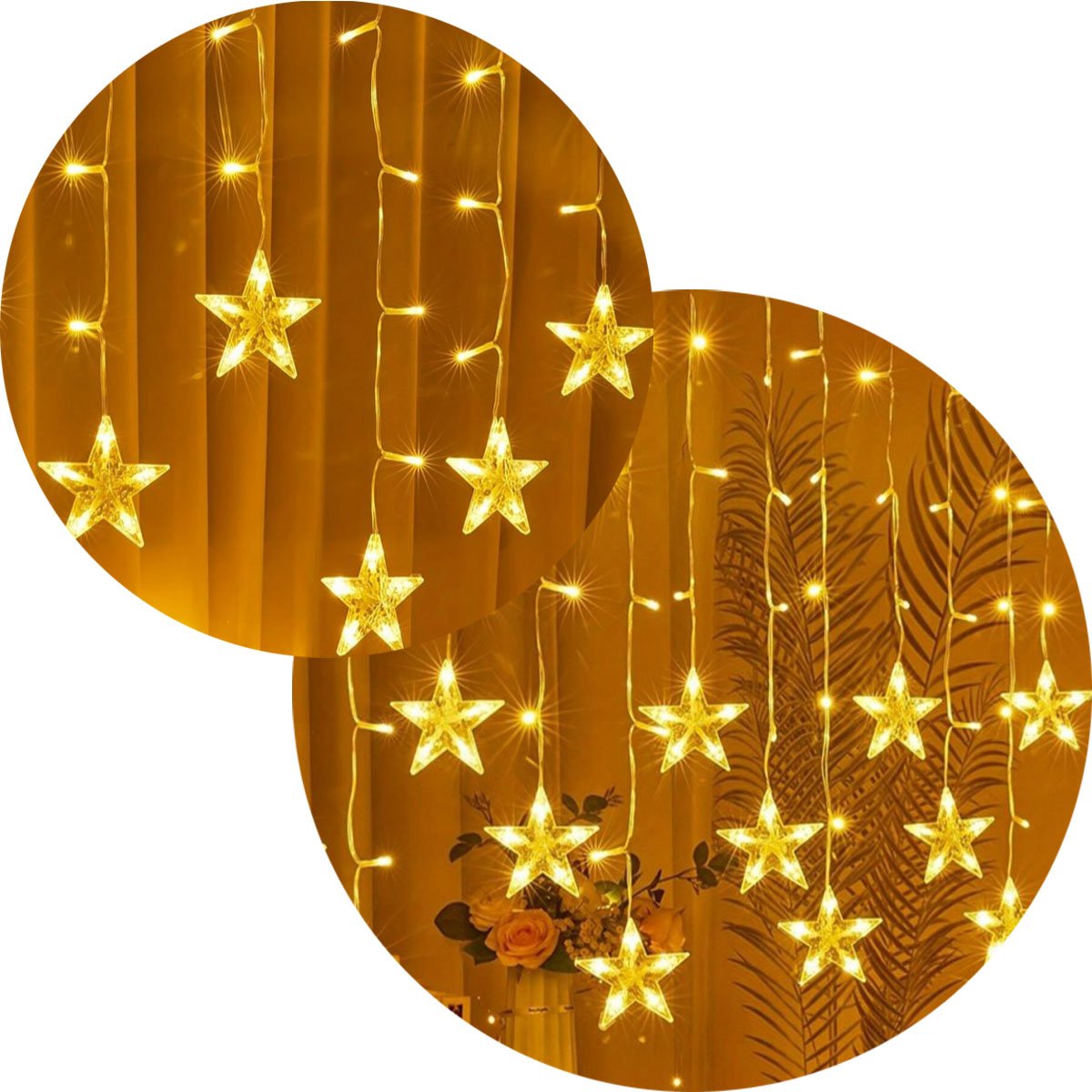 Pisca Cascata Estrelas 405 LEDs Amarelo Fio Branco 10M 220v