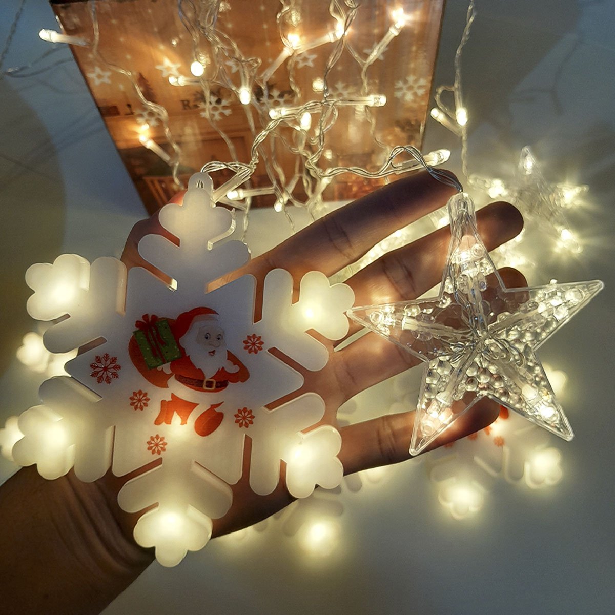 Pisca Cascata Flocos Natal 80 Lâmpadas LEDs Amarelo 3M 220v