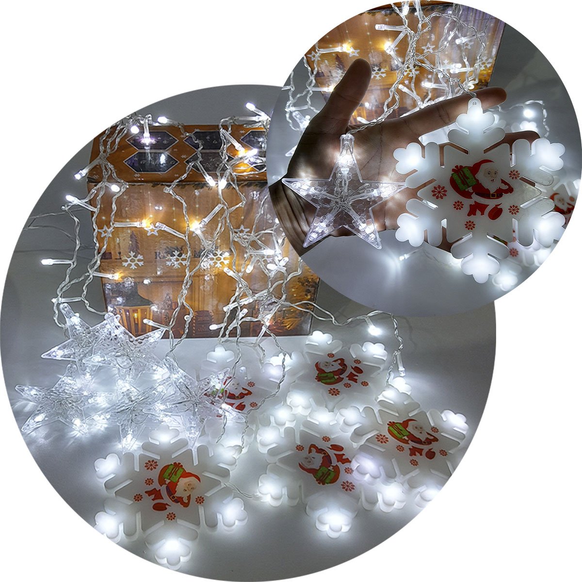 Pisca Cascata Flocos Natal 80 Lâmpadas LEDs Branco 3M 220v