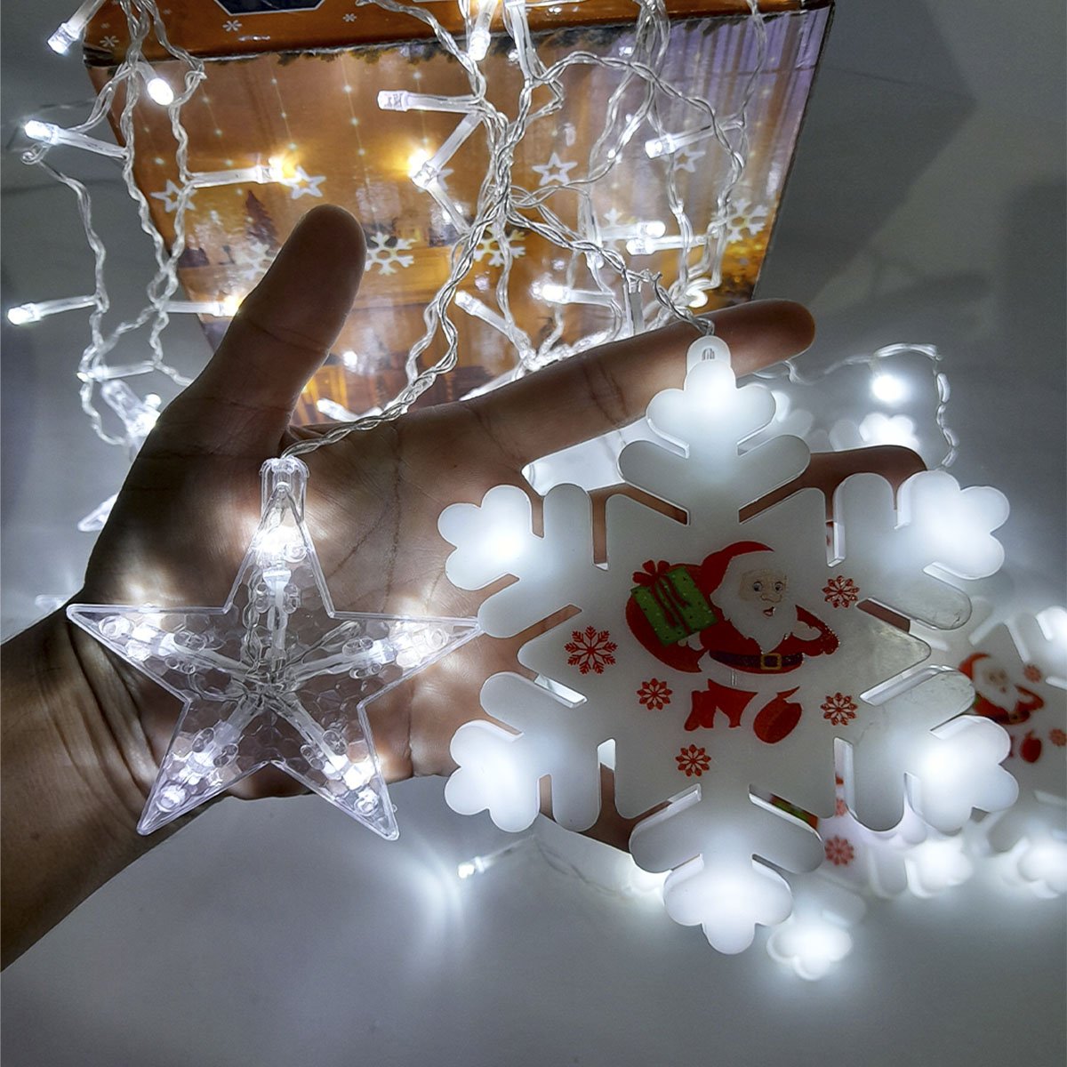 Pisca Cascata Flocos Natal 80 Lâmpadas LEDs Branco 3M 220v