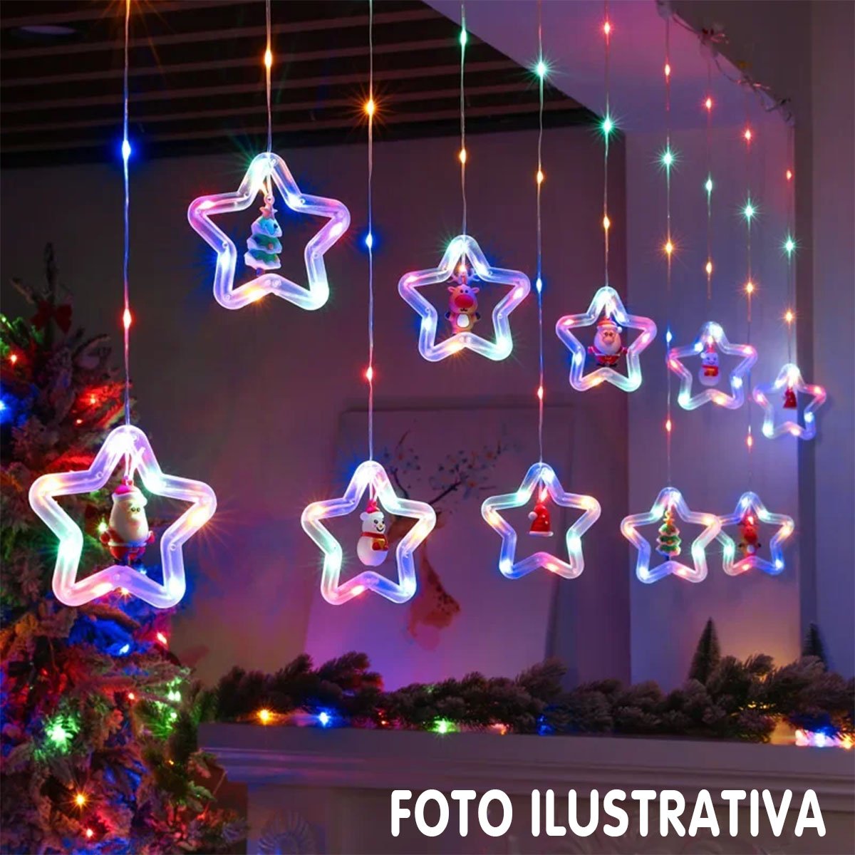 Pisca Cascata Noel Árvore Natal LEDs Colorido 3,5M 110v-220v
