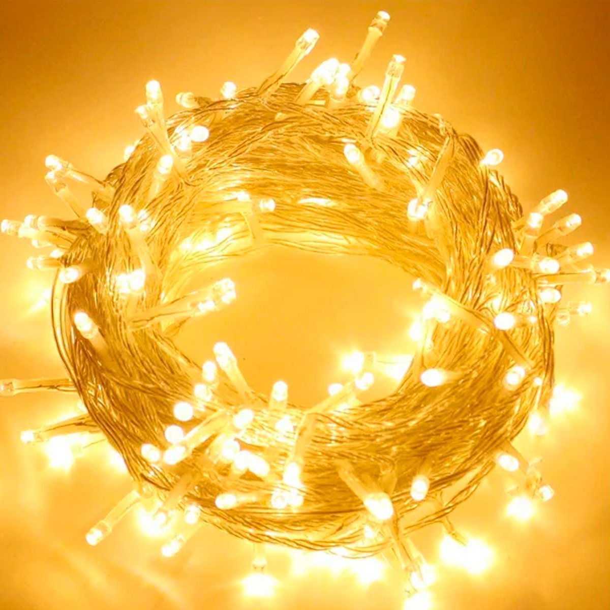 Pisca Cordão 100 Lâmpadas LED Amarelo Fio Branco De 220v 10M