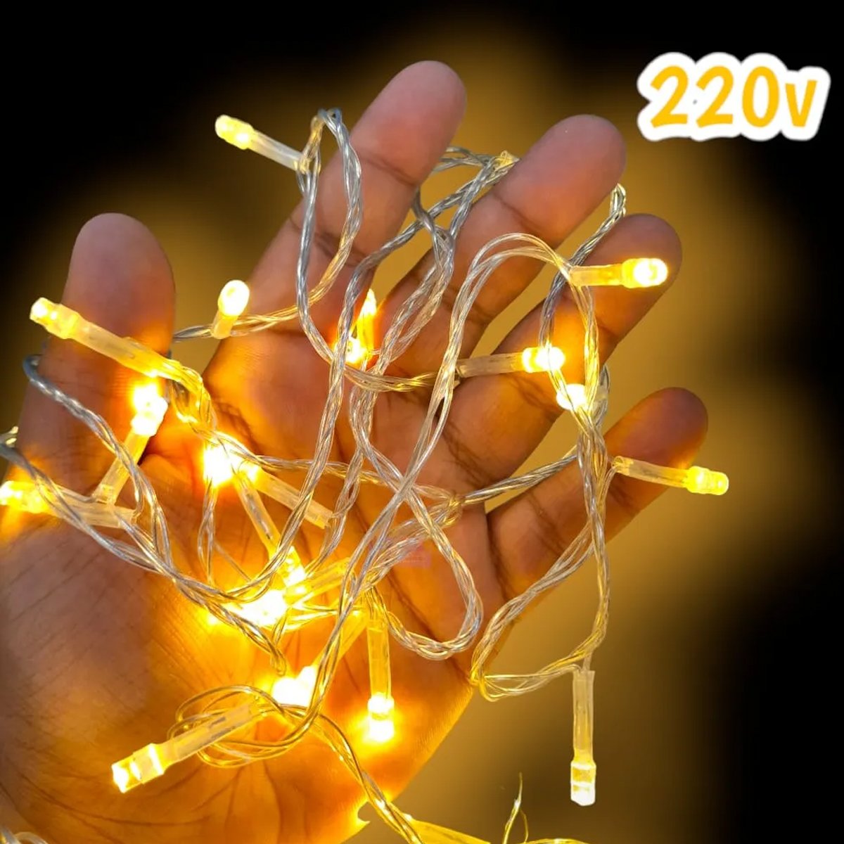 Pisca Cordão 100 Lâmpadas LED Amarelo Fio Branco De 220v 10M