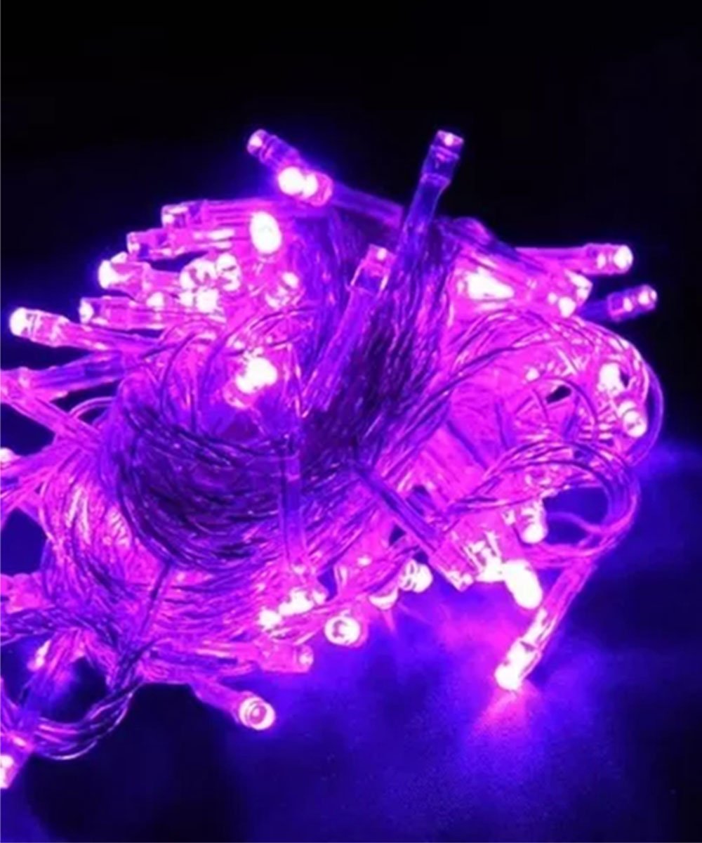 Pisca Cordão 100 Lâmpadas LED Roxo 8 Funções 9 Metros E 220v