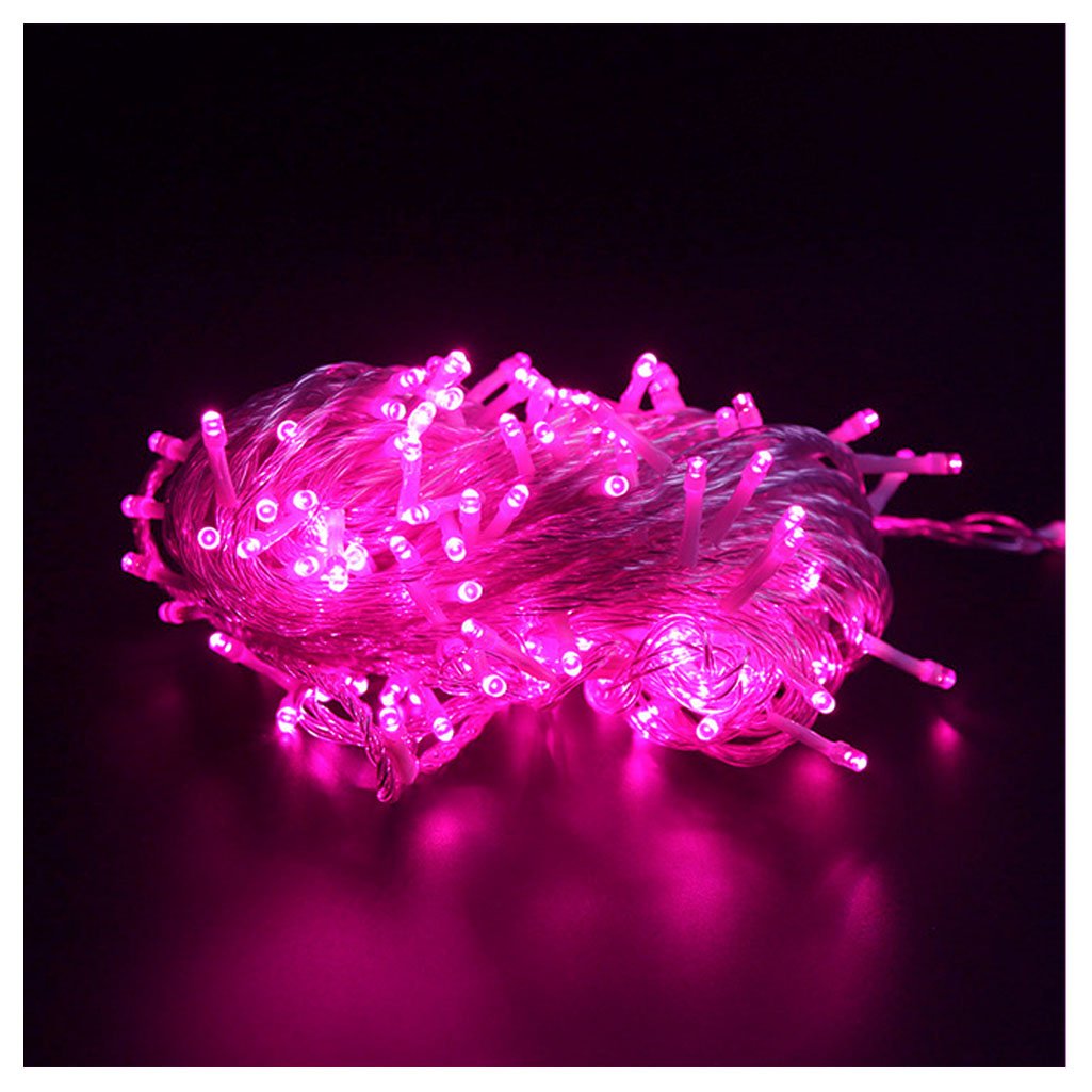 Pisca Cordão 100 Luzes Rosa LED 8 Funções 9 Metros 220v