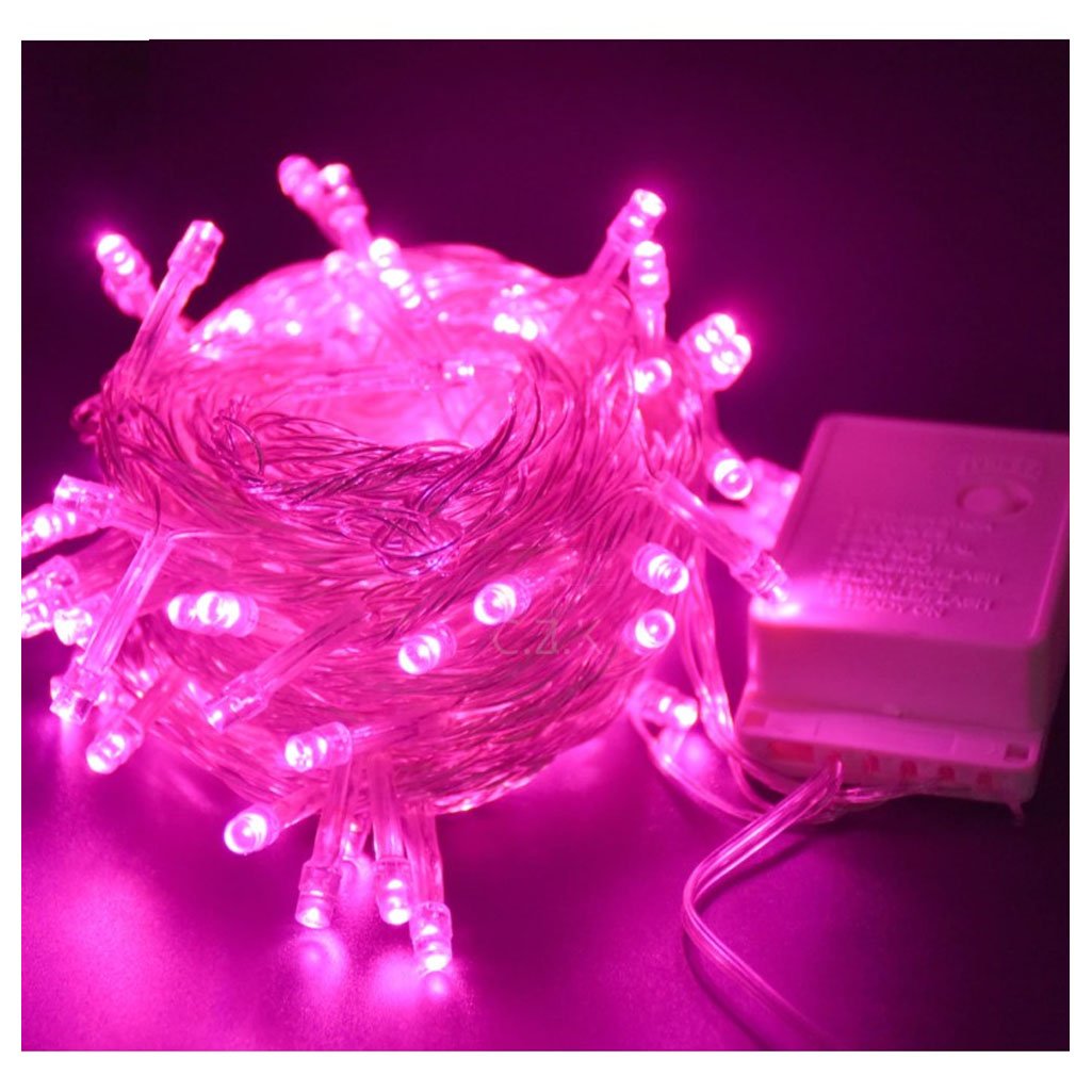 Pisca Cordão 100 Luzes Rosa LED 8 Funções 9 Metros 220v
