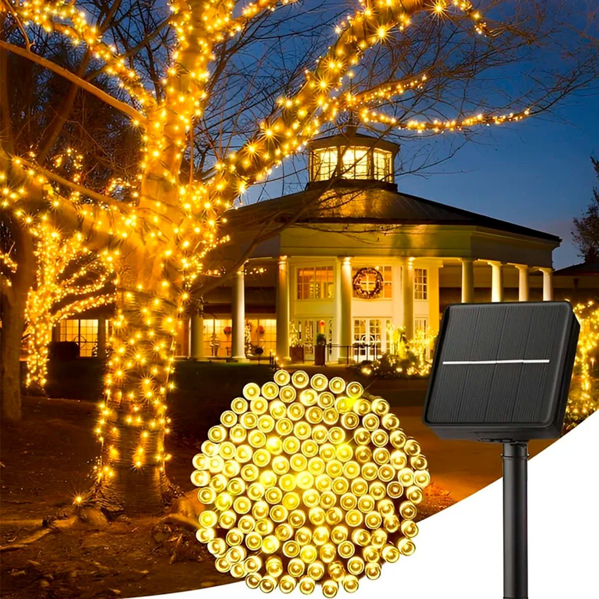 Pisca Cordão 300 Lâmpadas Solar LED Amarelo De Natal De 30m
