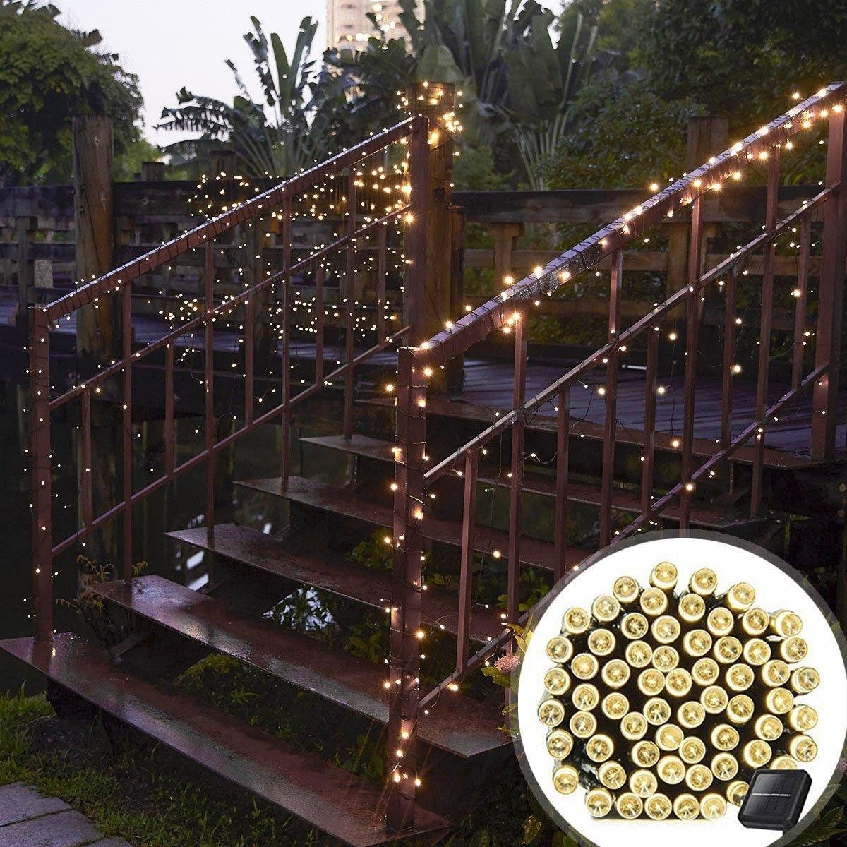 Pisca Cordão 300 Lâmpadas Solar LED Amarelo De Natal De 30m