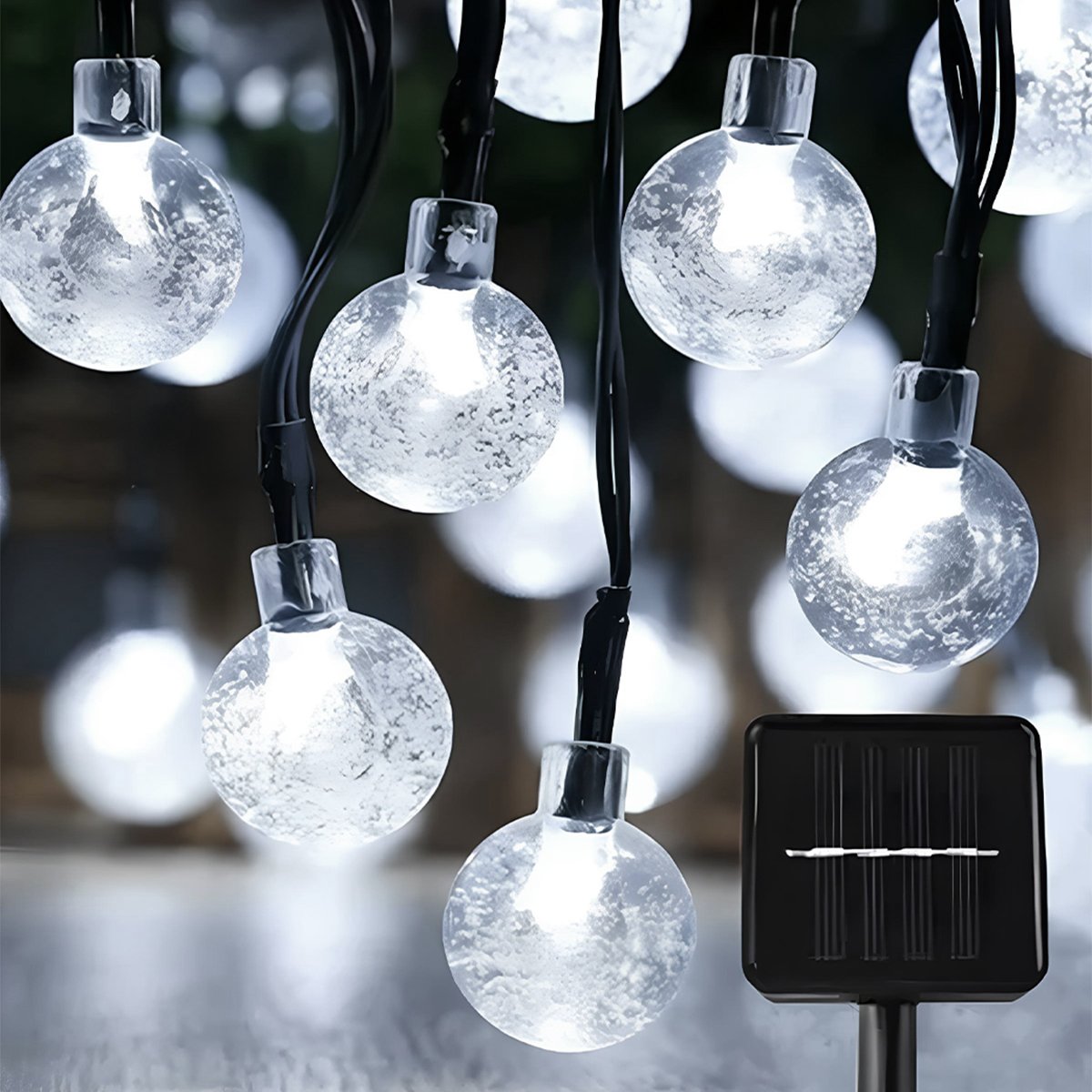 Pisca Cordão Bolinhas Solar Externo Jardim 5M 20LEDs Branco