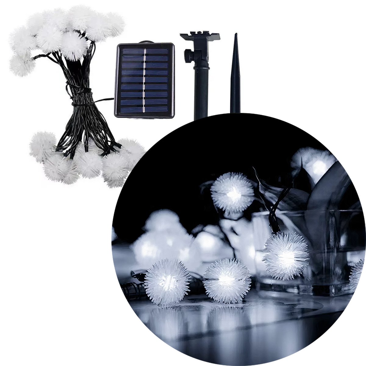 Pisca Cordão Dente De Leão Solar Externo 5M 20 LEDs Branco