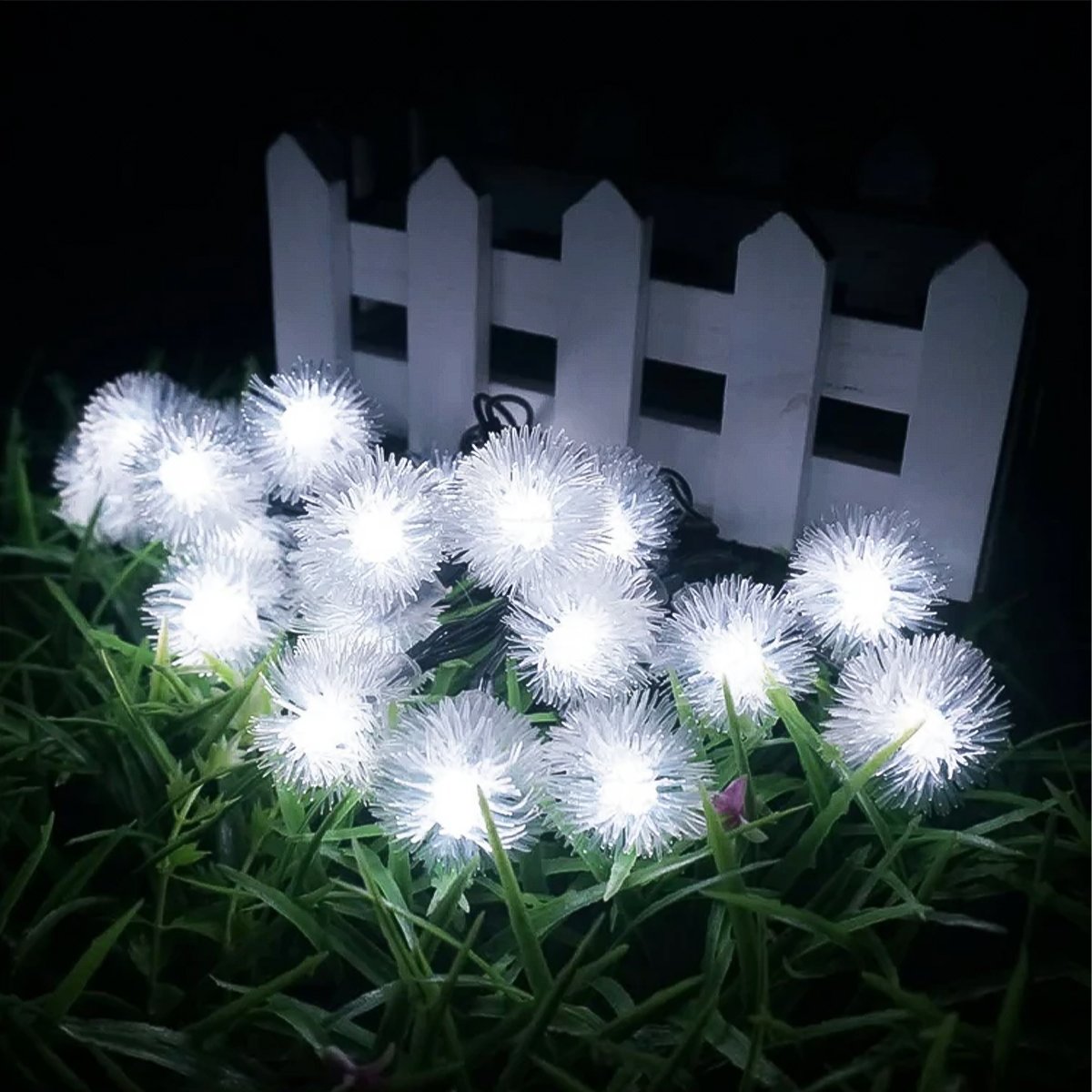 Pisca Cordão Dente De Leão Solar Externo 5M 20 LEDs Branco